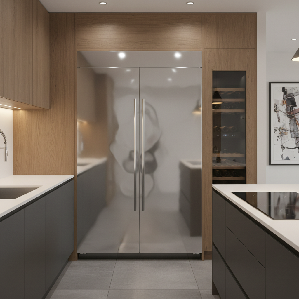 Premium built-in refrigerator and wine cooler in a modern kitchen
